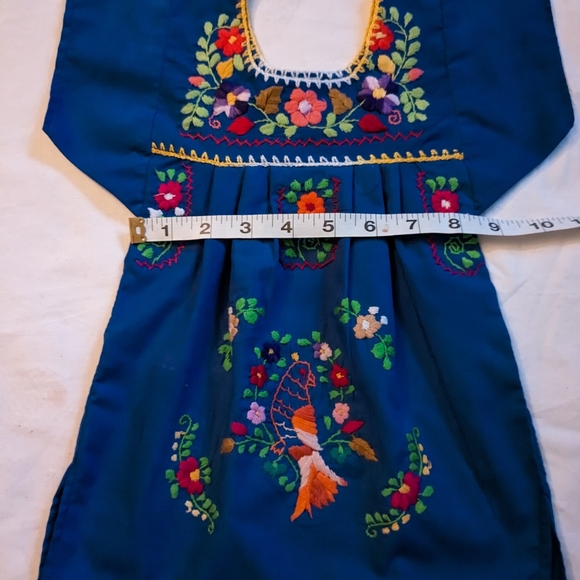 Handmade in Mexico embroidered child's blue dress, Size 0 - Picture 4 of 6